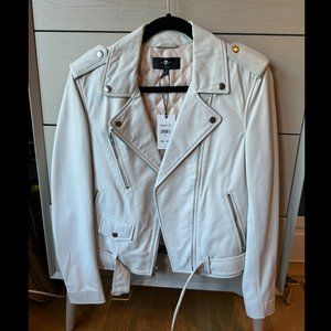 7 for all Mankind White Genuine Leather Motorcycle Jacket Size Small